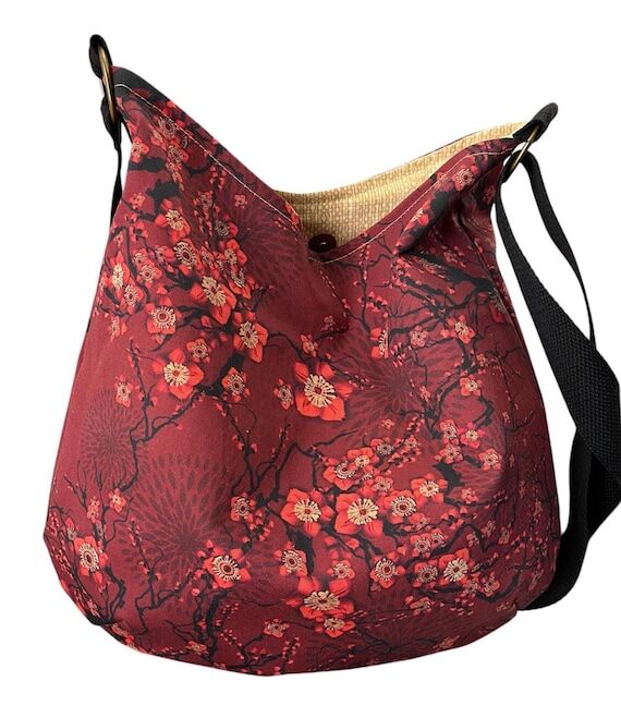 Red Floral Crossbody Hobo Bag: Handmade Purse...