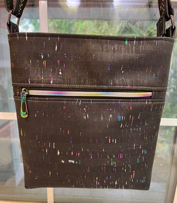 CORK Crossbody Purse in Black Rainbow cork**...