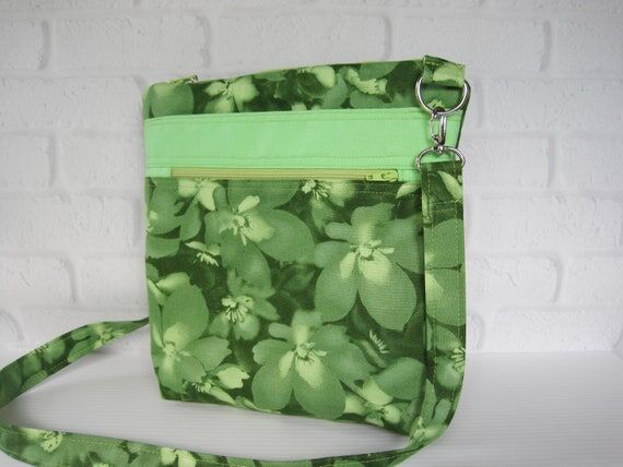 Bags & Purses, Cross body, green floral, fabr...