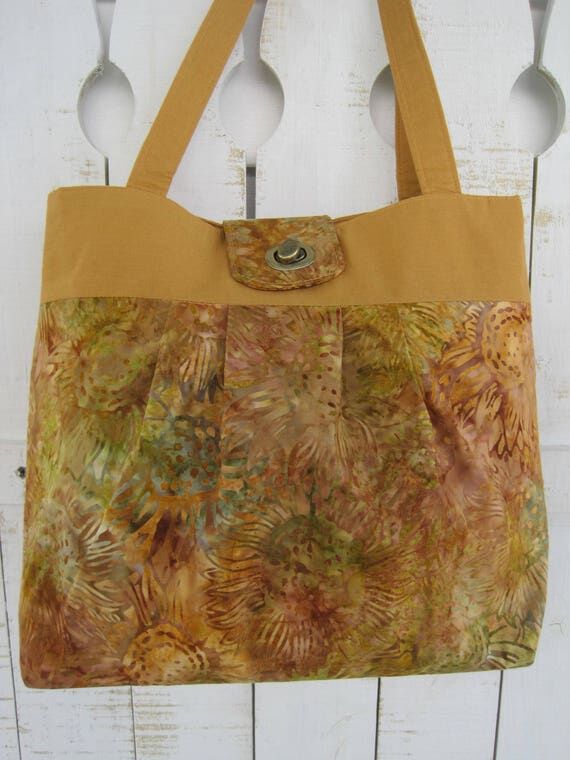 Handmade Batik Sunflower Fabric Handbag with ...