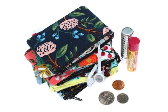 Floral Mini Zipper Pouch: Card, Coin, Tech Ge...