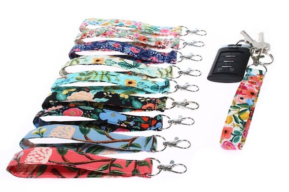 Floral Fabric Keychain Wristlet with Swivel H...