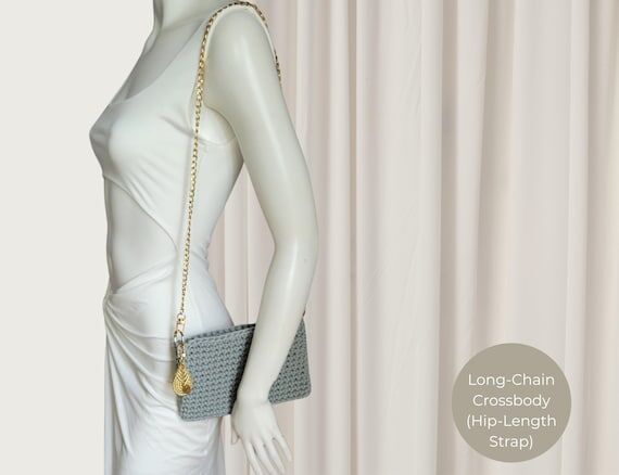 Handmade Crochet Crossbody Bag with Gold Chai...