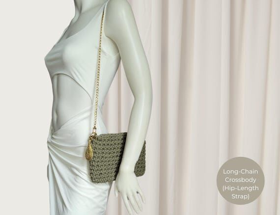 Crochet Handbag Handmade with Gold Chain, Boh...