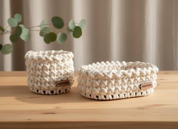 Crochet Basket Set Handmade Boho Home Decor, ...