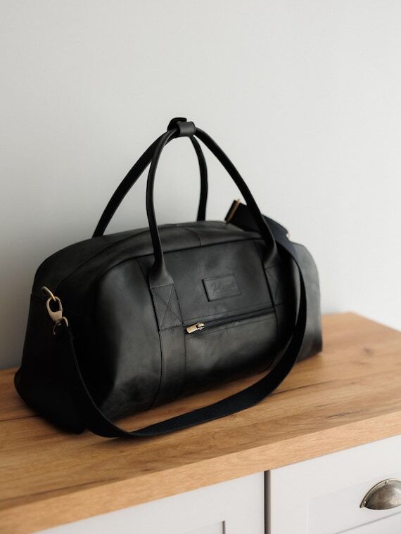 Leather Weekender Travel Bag for Women, Handm...