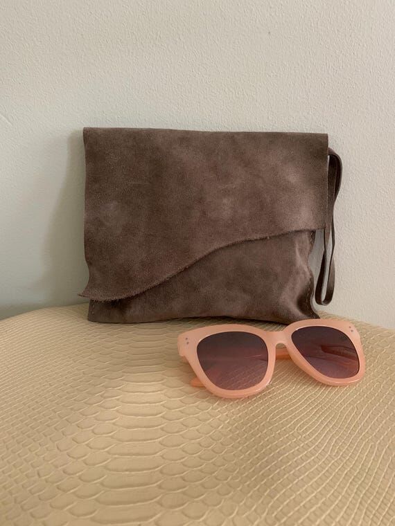 Taupe Suede Wristlet Clutch Purse #1990...
