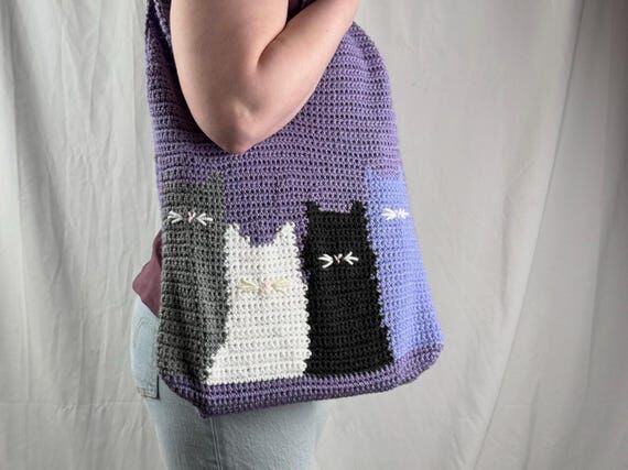 Crochet Cat Shoulder Bag | Handmade Boho Tote...