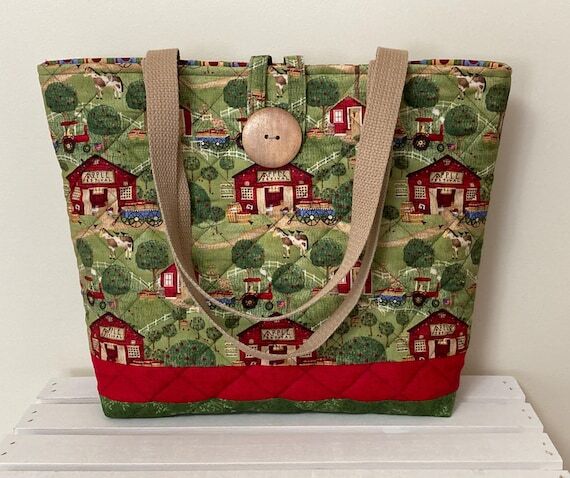 Quilted Apple Festival Tote, Large Handmade H...