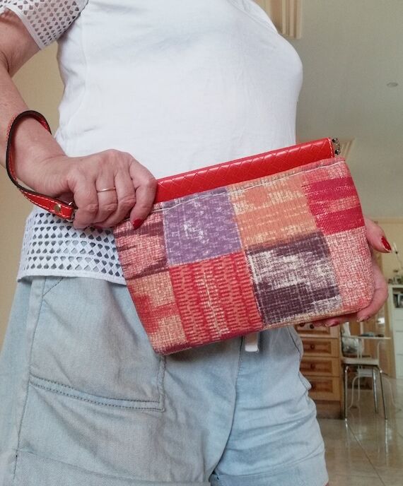 Handmade Canvas Wristlet Bag, Orange Brown Pa...