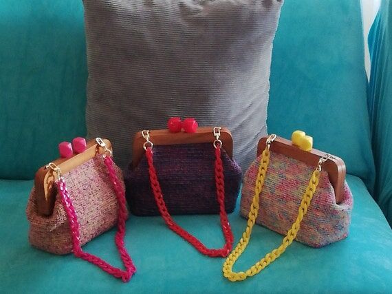 Crochet Handbag with Wooden Purse Frame, Retr...