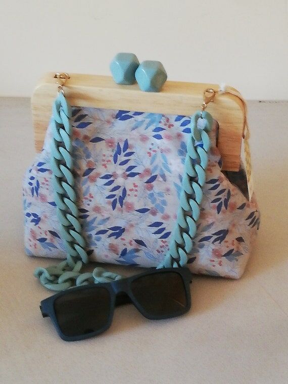 Floral Cork Fabric Shoulder Bag with Wooden F...