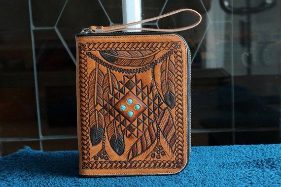 Handmade Tooled Leather Passport Holder: Trib...