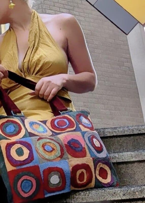 Kandinsky, real Leather Laptop Tote Bag, Conc...