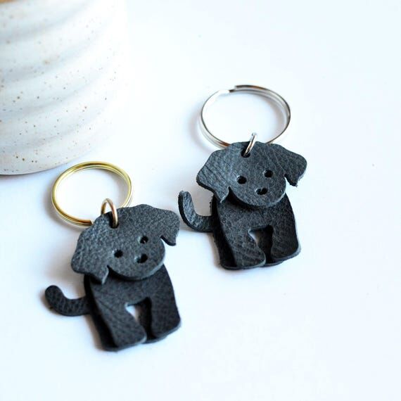 Pebbled Leather Doodle Dog Keychain (Key Ring...