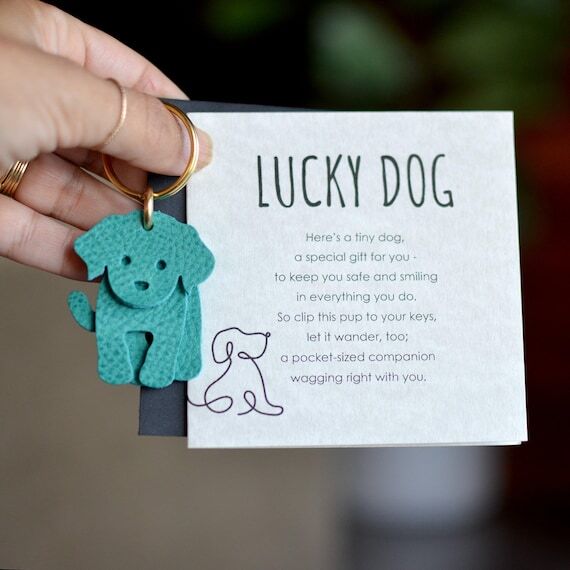 Lucky Dog Card & Leather Dog Keychain Gift Se...