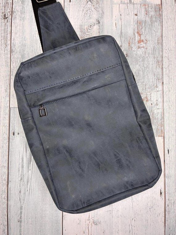 Sandhill Sling, Crossbody Bag, Blue Faux Leat...
