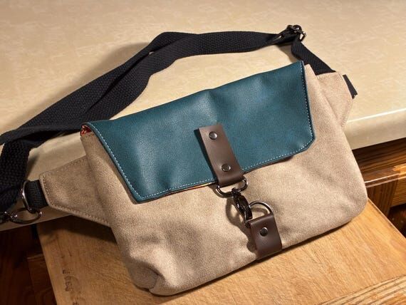 Haralson Belt Bag - Teal and Tan Faux Leather...