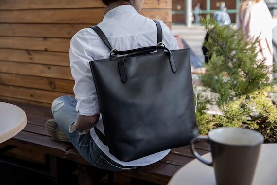 Large Convertible Leather Backpack Purse: Bla...