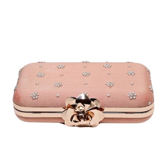 Peach Flowers Clutch - Zardozi Hand Embroider...