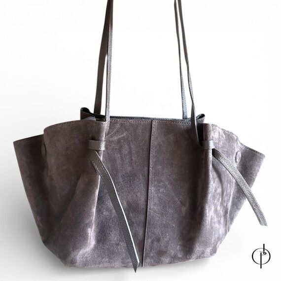 Italian Suede Leather Tote Bag: Structured, M...