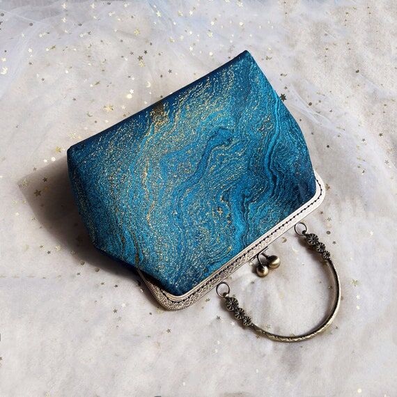 Blue golden shoulder bag, blue evening bag, J...