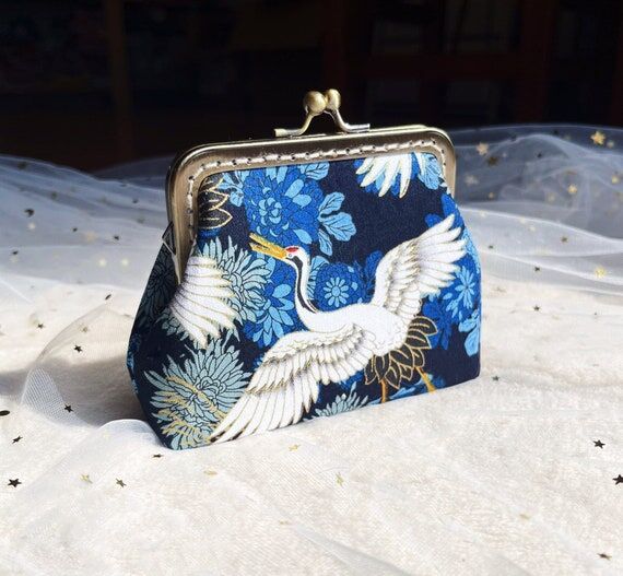 Blue white coin purse, Japanese coin purse, J...