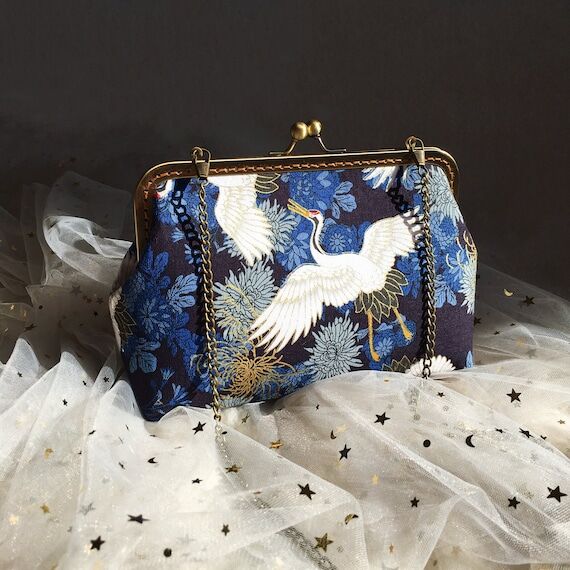 Japanese bag, Japanese clutch, blue clutch, J...