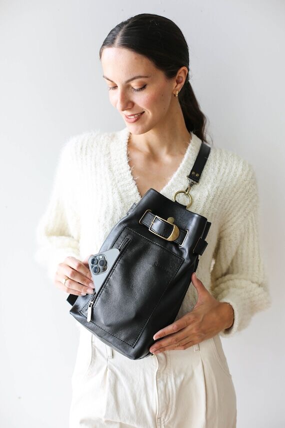 Black Leather Purse, Sling Leather Backpack, ...
