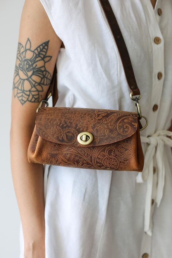 Brown Mini Leather Crossbody Bag for Women, I...