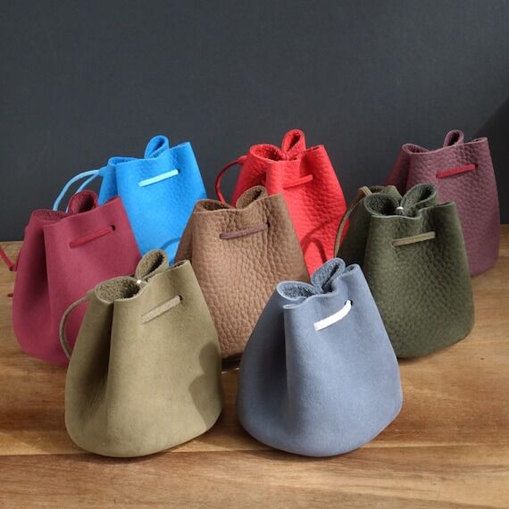 Handmade Small Leather Drawstring Pouch Bag, ...