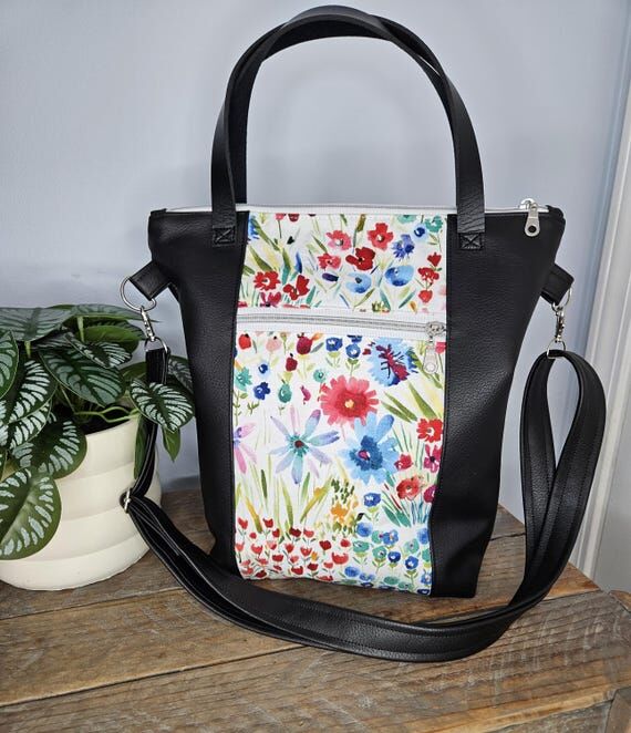 Handmade Faux Leather Floral Purse, Faux leat...