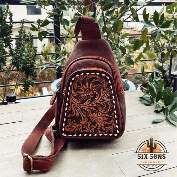 Hand Tooled Leather Sling Bag, Womans Sling B...