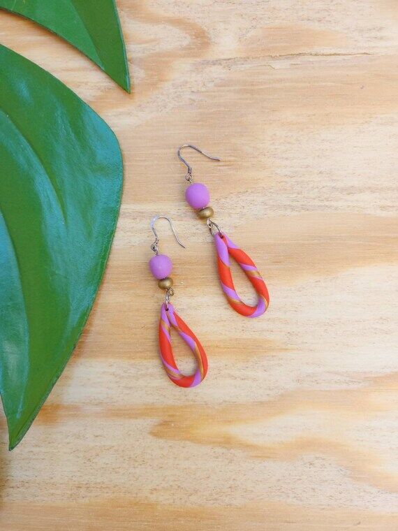 Taffy Pink and Orange Dangle Earrings, Handma...