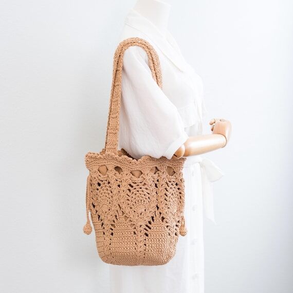 Retro Cotton Knitted Shoulder Bucket Bag – ...