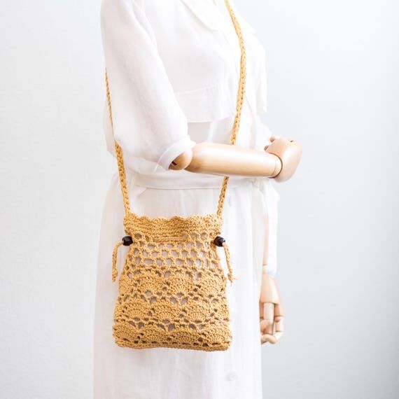 Floral Cotton Knitted Shoulder Bag – Drawst...