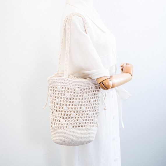 Retro Cotton Knitted Shoulder Bag – Handwov...