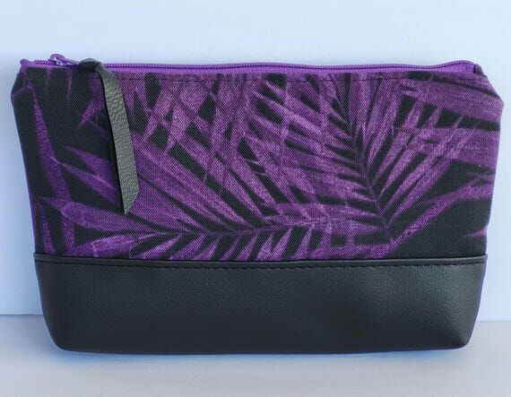 Handmade Canvas Cosmetic Bag, Vegan Leather B...