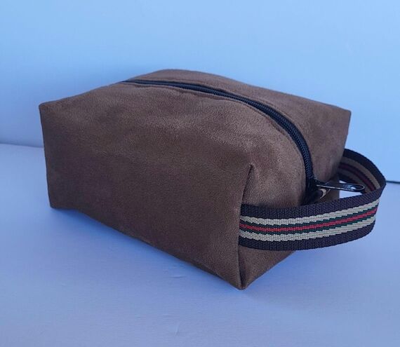 Handmade Brown Vegan Suede Boxy Makeup Bag: T...
