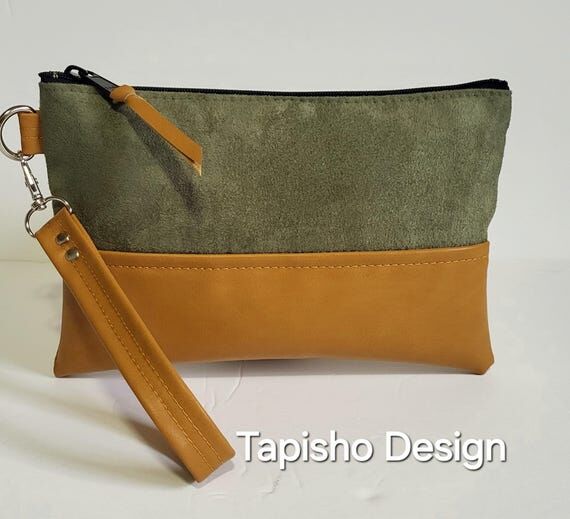 Green Vegan Suede Wristlet Clutch/Phone Wrist...