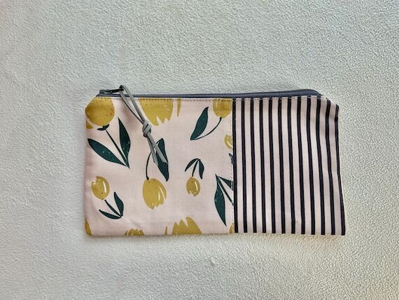 Handmade Zipper Pouch: Floral Tulip & Striped...