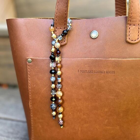 Beaded Purse Charm, Black & Brown Gradient, G...