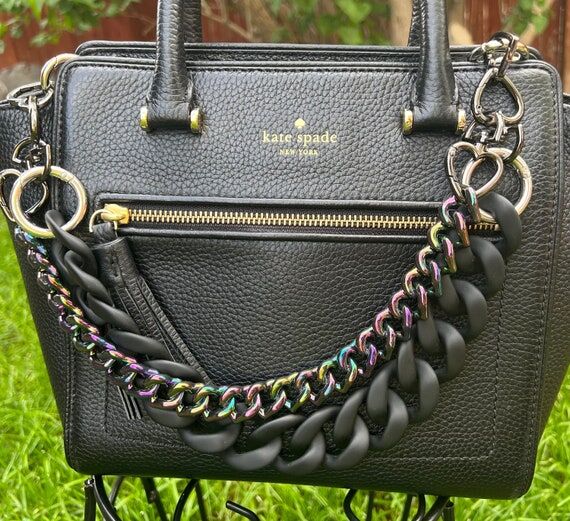 Chunky Black Resin Purse Strap, Iridescent Oi...