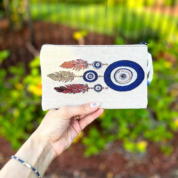 Handmade Evil Eye Coin Purse: Floral Fabric P...