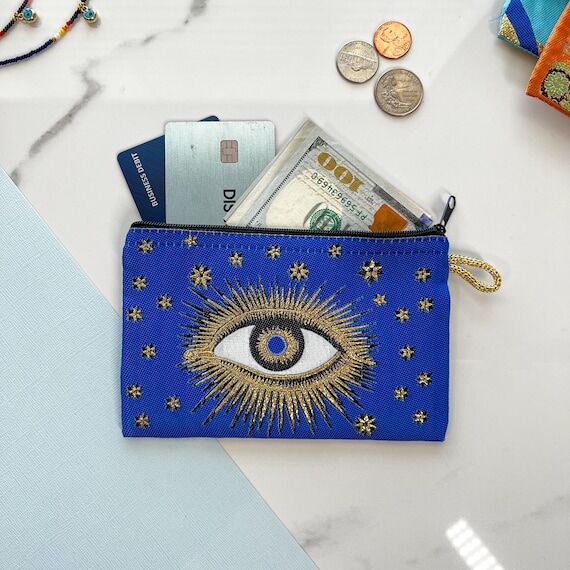 Boho Coin Purse, Fabric Zipper Pouch, Handmad...