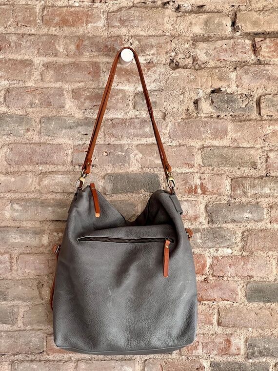 Convertible Leather Backpack in Grey – Hand...