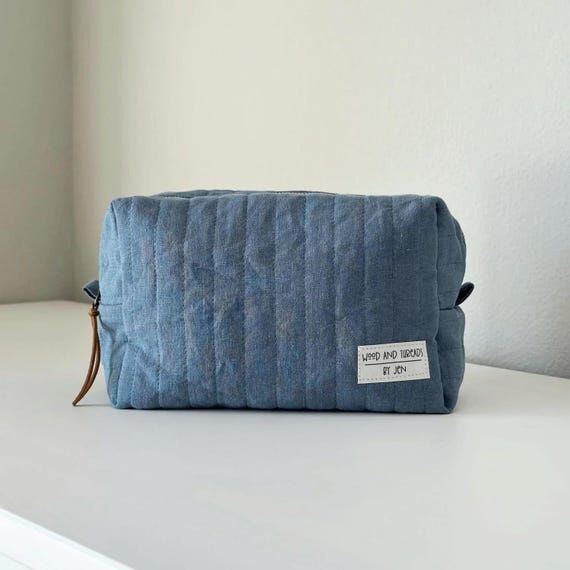 Dusty Blue Quilted Boxy Pouch, Medium Travel ...