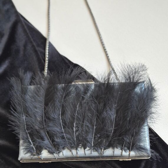 Black Feather Evening Purse: Handmade Elegant...