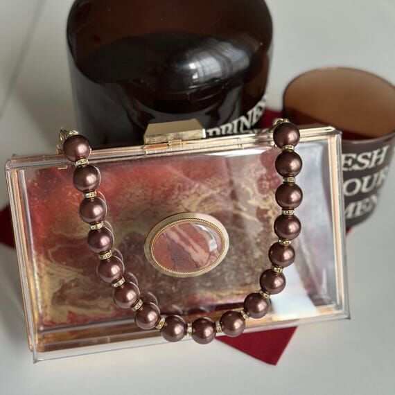 Resin Art Clutch Bag: Handmade Terracotta Acr...