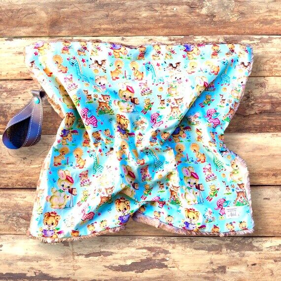 Minky Lovey Blanket: Vintage Baby Animals, Mi...